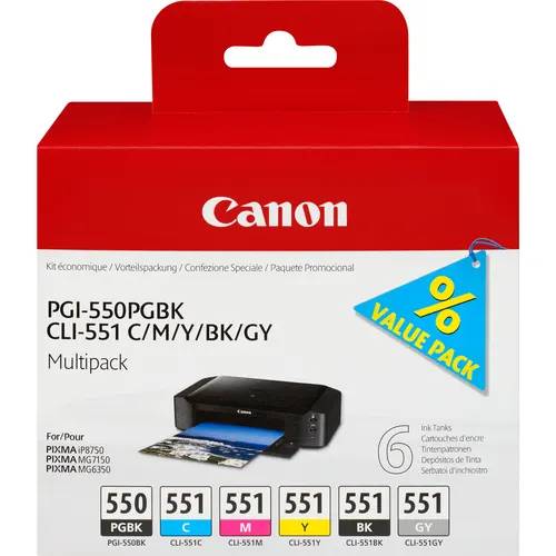 Canon 6496B005 nabój z tuszem 6 szt. Oryginalny Czarny fotograficzny, Cyan fotograficzny, Szary fotograficzny, Magenta fotograficzna, Czarny, Zdjęcie w kolorze żółtym