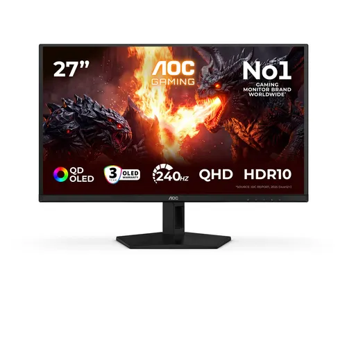AOC G4 Q27G41ZDF monitor komputerowy 67,3 cm (26.5") 2560 x 1440 px Quad HD QD-OLED Czarny, Czerwony