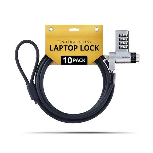 StarTech.com 10-Pack 3-in-1 Laptop Lock zapięcie do kabli Czarny, Srebrny 2 m