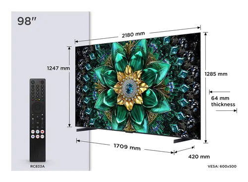 TCL Q6C 98Q6C Telewizor 2,49 m (98") 4K Ultra HD Smart TV Wi-Fi Metaliczny