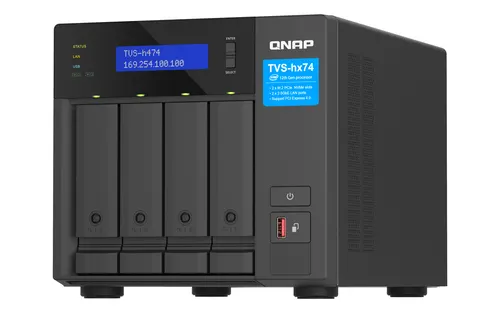 Qnap TVS-h474-PT-8G Tower 4 x 2.5 /3.5 SATA Intel Pentium Gold G7400 2C/4T 8GB (1x 8GB) DDR4 SODIMM (Max. 128GB) 2 x 2.5GbE Single PSU 250W