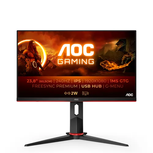 AOC G2 24G2ZU/BK monitor komputerowy 60,5 cm (23.8") 1920 x 1080 px Full HD LED Czarny, Czerwony