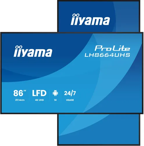 iiyama LH8664UHS-B3AG signage display Płaski panel Digital Signage 2,17 m (85.6") Wi-Fi 500 cd/m² 4K Ultra HD Czarny Procesor wbudowany Android 24/7