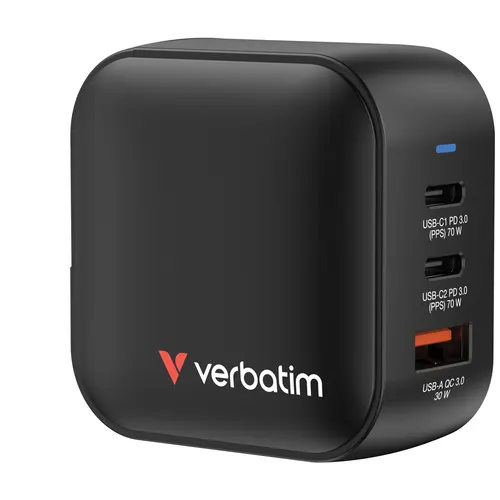 Verbatim Mini GaN Charger 70W Uniwersalne Czarny Prąd przemienny Szybkie ładowanie Wewnętrzna
