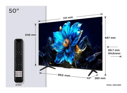 TCL P79K 50P79K Telewizor 127 cm (50") 4K Ultra HD Smart TV Wi-Fi Metaliczny 430 cd/m²