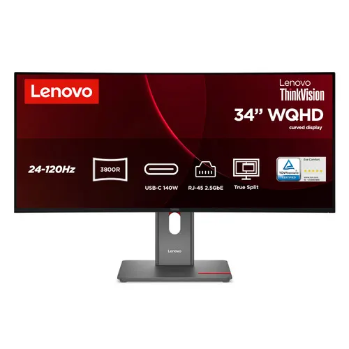 Lenovo ThinkVision P34WD-40 monitor komputerowy 86,4 cm (34") 3440 x 1440 px Wide Quad HD LCD Czarny