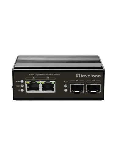 Switch LevelOne IGP-0431 - niezarządzalny - 2 x 10/100/1000 (PoE) + 2 x Gigabit SFP - Możliwość montażu na szynie DIN - PoE - zasilanie DC