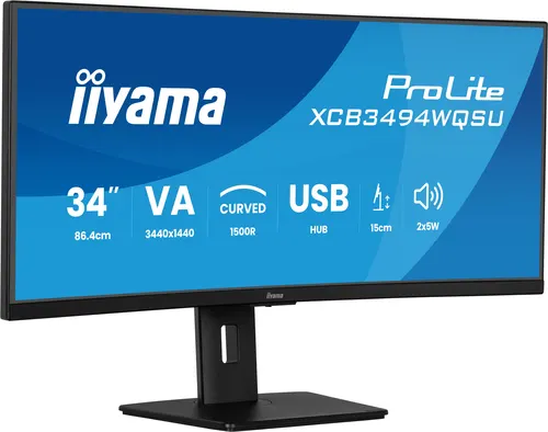 iiyama ProLite XCB3494WQSU-B1 monitor komputerowy 86,4 cm (34") 3440 x 1440 px UltraWide Quad HD LED Czarny