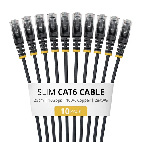 StarTech.com N6PAT25CMBKS10PK kabel sieciowy Czarny 0,25 m Cat6 U/UTP (UTP)