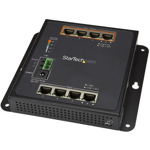 StarTech.com IES81GPOEW przełącznik sieciowy Zarządzany L2 Gigabit Ethernet (10/100/1000) Obsługa PoE Czarny