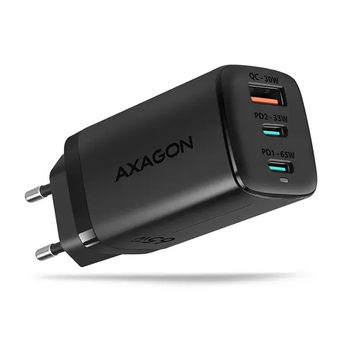 Axagon ACU-DPQ65 ładowarka do urządzeń przenośnych Telefon komórkowy, Netbook, Laptop, Smartfon, Smartwatch, Tablet, Uniwersalne Czarny Prąd przemienny Szybkie ładowanie Wewnętrzna