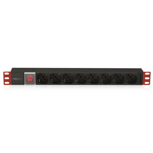 Techly I-CASE STRIP-18C20 rozdzielacz zasilania PDU 8 x gniazdo sieciowe 1U Czarny, Czerwony