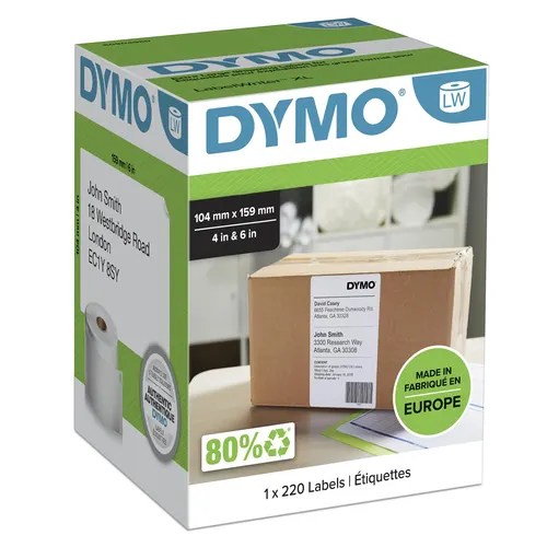 DYMO Oryginalne etykiety LabelWriter na segregatory, 104 mm x 159 mm, Samoprzylepne, 220 łatwych do odklejenia etykiet na rolce, Do drukarek etykiet LabelWriter 5XL/4XL, Wyprodukowano w Europie