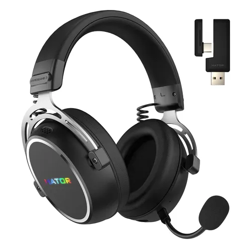 HATOR Hypergang 3 Wireless zestaw słuchawkowy gamingowy, połączenie 2.4 GHz + Bluetooth + USB, Hi-Res Audio, LDAC, THX, Czarny