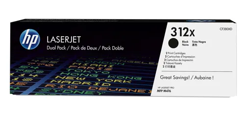 HP 312X zestaw 2 oryginalnych, wysokowydajnych wkładów laserowych czarnych