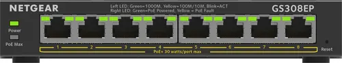NETGEAR GS308EP Zarządzany L2/L3 Gigabit Ethernet (10/100/1000) Obsługa PoE Czarny