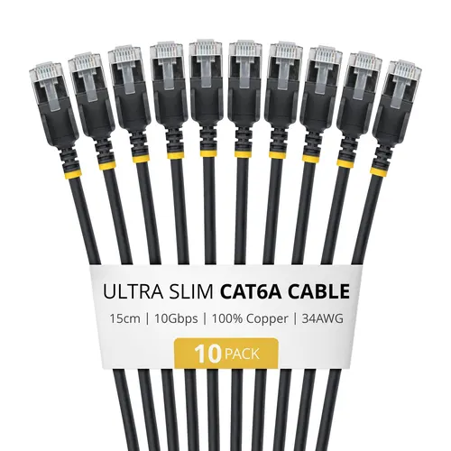StarTech.com 6ASTP34BKS15CM10PK kabel sieciowy Czarny 0,15 m Cat6a U/FTP (STP) Okrągły