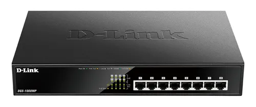 D-Link DGS-1008MP przełącznik sieciowy Nie zarządzany Gigabit Ethernet (10/100/1000) Obsługa PoE 1U Czarny