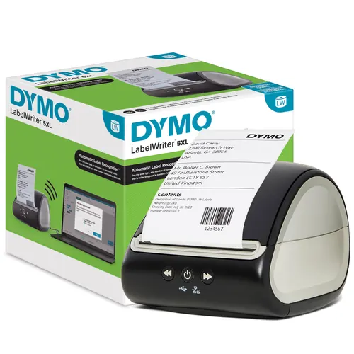 DYMO Drukarka etykietDYMO LabelWriter 5XL, Automatyczne rozpoznawanie etykiet, Drukuje bardzo szerokie etykiety wysyłkowe z serwisów Amazon, DHL i innych, Idealna dla sprzedawców w e-handlu