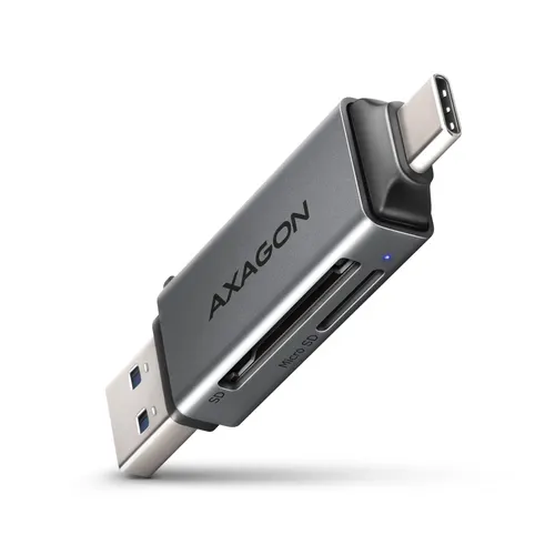 Axagon CRE-DAC USB-C+ USB-A 5 Gbps MINI card reader 2-slot & lun SD/microSD czytnik kart USB 3.0 Type-A/Type-C Szary