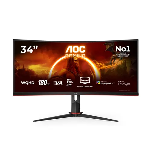 AOC G2 CU34G2XP monitor komputerowy 86,4 cm (34") 3440 x 1440 px UltraWide Quad HD LED Czarny, Czerwony