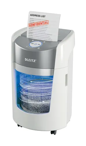 Leitz IQ OptiMax Small Office 350 niszczarka Rozdrabnianie mikro-cięte 58 dB 22,3 cm Szary, Biały