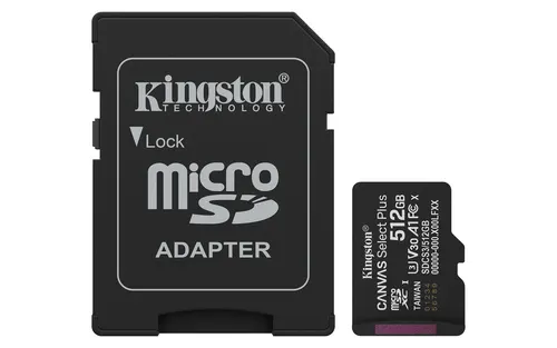 Kingston Technology 512GB microSDXC Canvas Select Plus Gen3 150MB/s A1 (W zestawie adapter SD)