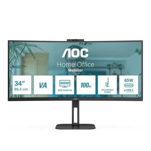 AOC V5 CU34V5CW monitor komputerowy 86,4 cm (34") 3440 x 1440 px Wide Quad HD LED Czarny