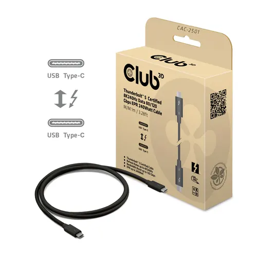 CLUB3D CAC-2501 kabel Thunderbolt 1 m 120 Gbit/s Czarny