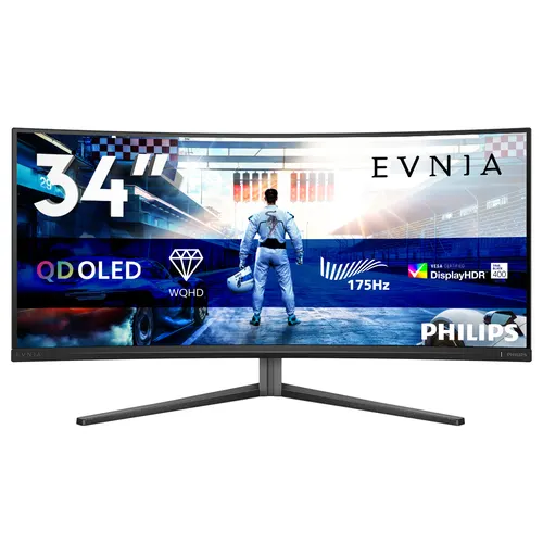 Philips Evnia 6000 34M2C6500/00 monitor komputerowy 86,4 cm (34") 3440 x 1440 px Wide Quad HD QD-OLED Szary