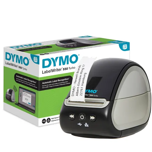 DYMO LabelWriter 550 Turbo Label Printer, Drukarka etykiet z szybkim bezpośrednim drukiem termicznym, Automatyczne rozpoznawanie etykiet, Drukuje etykiety wysyłkowe i inne z łącznością USB/LAN