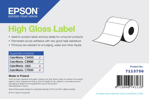 Epson High Gloss Label Samoprzylepne etykiety do drukowania, wykrojone 76 × 51 mm, 610 szt.