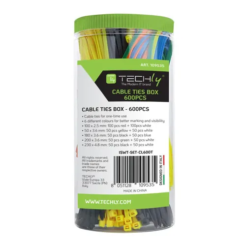 Techly ISWT-SET-CL600T opaska kablowa Opaska kablowa z wejściem równoległym Nylon Wielobarwny 600 szt.