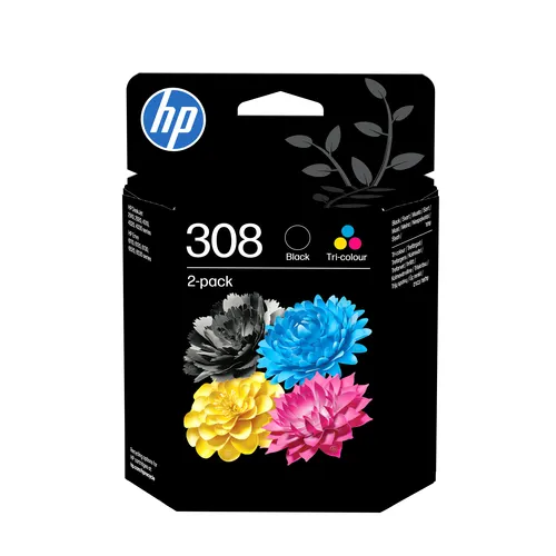 HP Podwójny zestaw trójkolorowych/czarnych tuszów 308 (6L6S6UE)