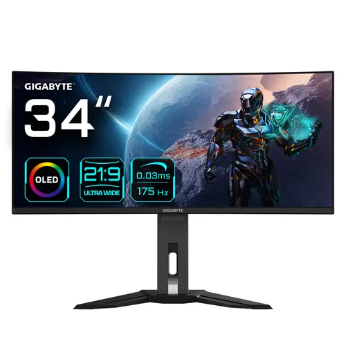 GIGABYTE MO34WQC monitor komputerowy 86,4 cm (34") 3440 x 1440 px Wide Quad HD OLED Czarny