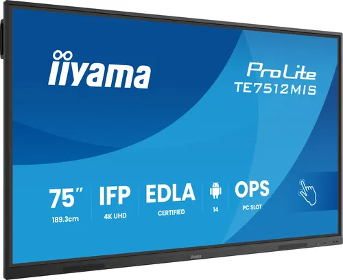 iiyama TE7512MIS-B4AG signage display Kiosk 190,5 cm (75") LCD Wi-Fi 400 cd/m² 4K Ultra HD Czarny Ekran dotykowy Procesor wbudowany Android 24/7