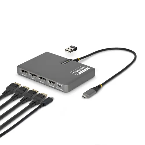 StarTech.com QUAD-USB-DP-ADAPT stacja dokująca Przewodowa USB 3.2 Gen 1 (3.1 Gen 1) Type-C Szary