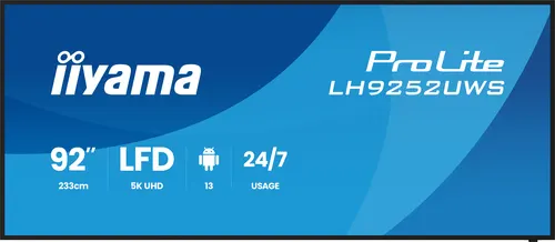 iiyama LH9252UWS-B1AG signage display Kiosk 2,34 m (92") LCD Wi-Fi 500 cd/m² UltraWide 5K HD Czarny Procesor wbudowany Android 24/7