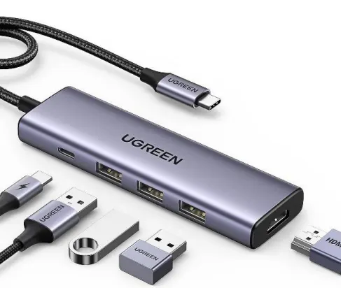 Ugreen 15596 stacja dokująca Przewodowa USB 3.2 Gen 1 (3.1 Gen 1) Type-A + Type-C Aluminium