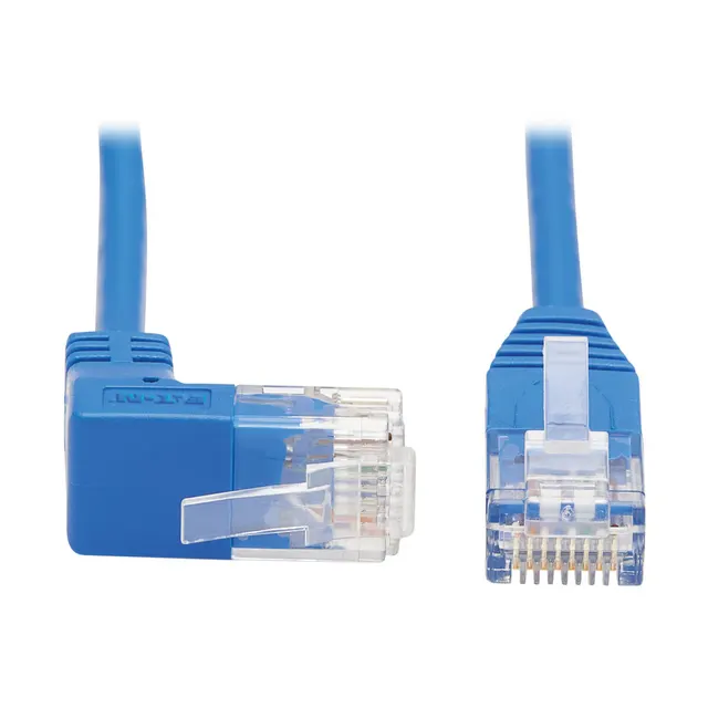 Up-Angle Cat6 Gigabit Molded Slim UTP Ethernet Cable (RJ45 Right-Angle Up M to RJ45 M), Blue, 15 ft. (4.57 m)