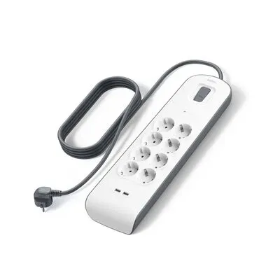 STECKDOSENLEISTE MIT UEBERSPANN/8-FACH 2X USB-A 2 METER NETZKABE