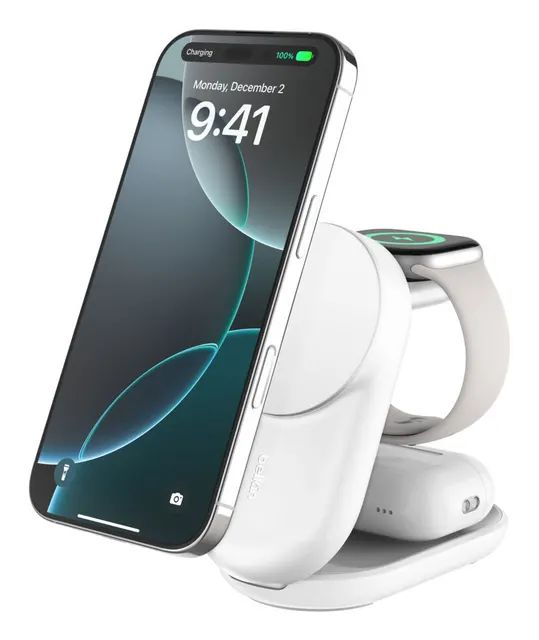 ULTRACHARGE 25 WATT QI2 MAGNETI/3-IN-1 LADESTATION KLAPPBAR WEI