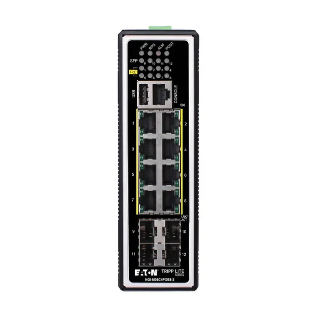 8-PORT MANAGED INDUSTRIAL GIGA/BIT ETHERNET SWITCH - LAYER 2 1, 8 portów PoE, 4 combo SFP
