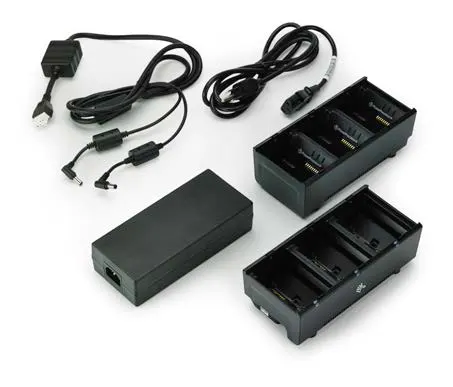 Two 3 slot battery chargers (charges 6 batteries) with power supply and Y cable; ZQ600, QLn or ZQ500. UK power cord included