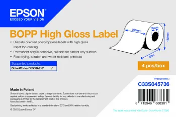 BOPP HIGH GLOSS LABELCONTINUOUS/ROLL 203MMX68M