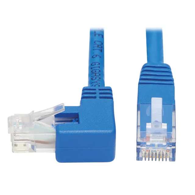 Left-Angle Cat6 Gigabit Molded UTP Ethernet Cable (RJ45 Left-Angle M to RJ45 M), Blue, 15 ft. (4.57 m)