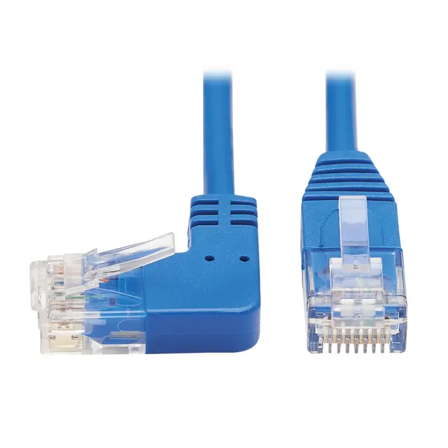 Left-Angle Cat6 Gigabit Molded Slim UTP Ethernet Cable (RJ45 Left-Angle M to RJ45 M), Blue, 2 ft. (0.61 m)