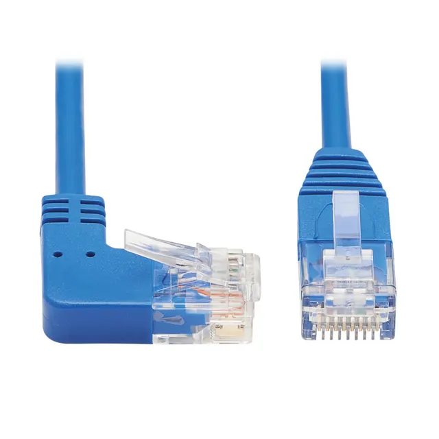 Right-Angle Cat6 Gigabit Molded Slim UTP Ethernet Cable (RJ45 Right-Angle M to RJ45 M), Blue, 15 ft. (4.57 m)