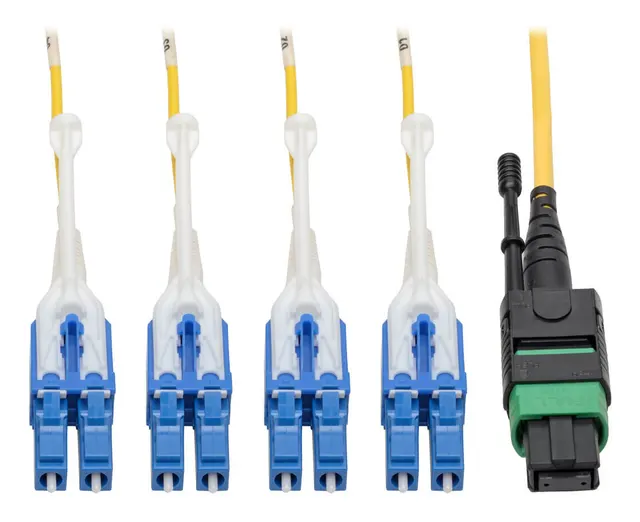 MTP/MPO (APC) to 4xLC (UPC) Singlemode Breakout Patch Cable, 40/100 GbE, QSFP+ 40GBASE-PLR4, Plenum, Yellow, 5 m (16 ft.)