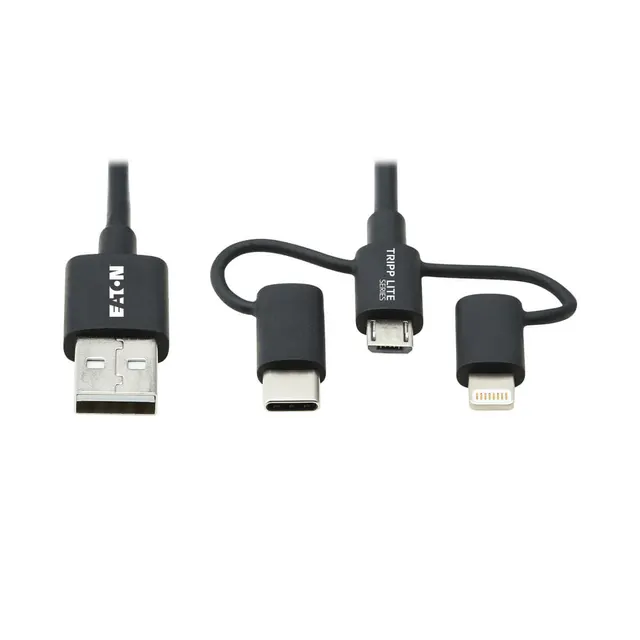 UNIVERSAL USB-A TO LIGHTNING/USB MICB USBC SYNC/CHRG BLK1.83M